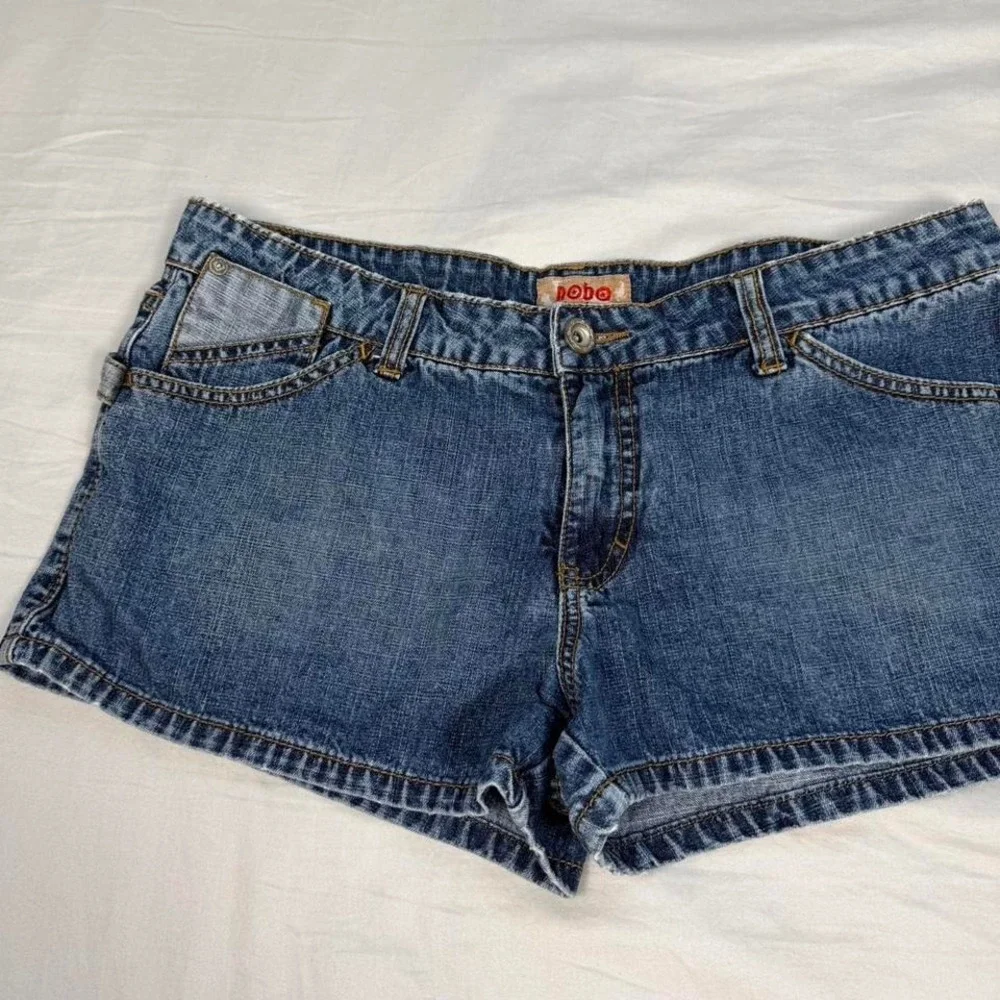 Vintage y2k No Boundaries micro mini denim carpenter jean shorts - Picture 2 of 5